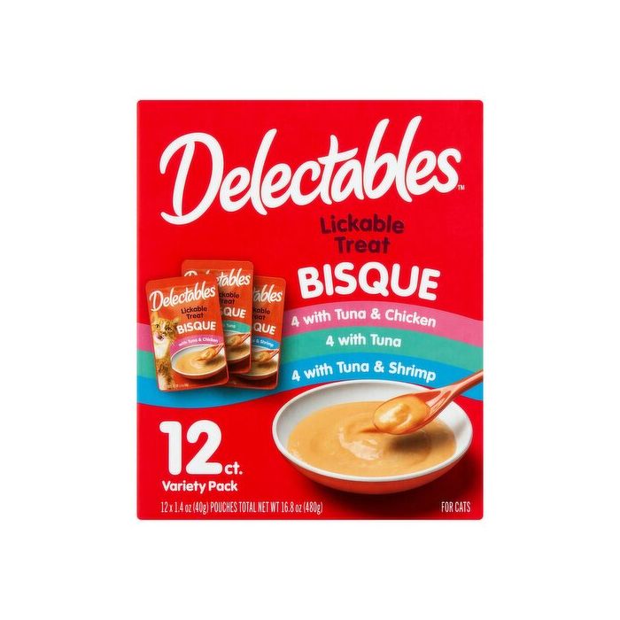 Delectables Lickable Treat Bisque for Cats Variety Pack, 1.4 oz, 12 count