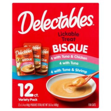 Delectables Lickable Treat Bisque for Cats Variety Pack, 1.4 oz, 12 count